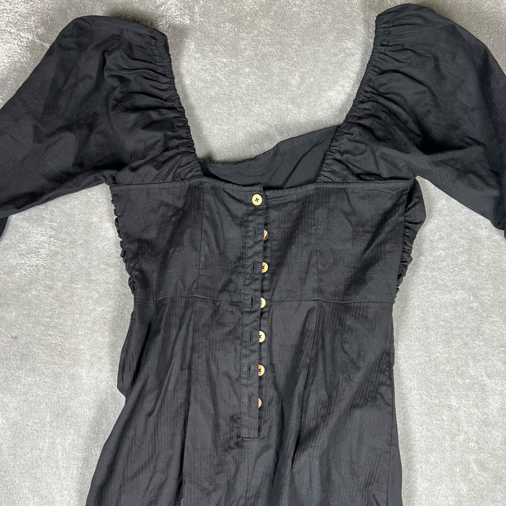 Free People Dress Womens XS Looking Stunning Black Puff Sleeve Slit Ruched Midi - Picture 8 of 10